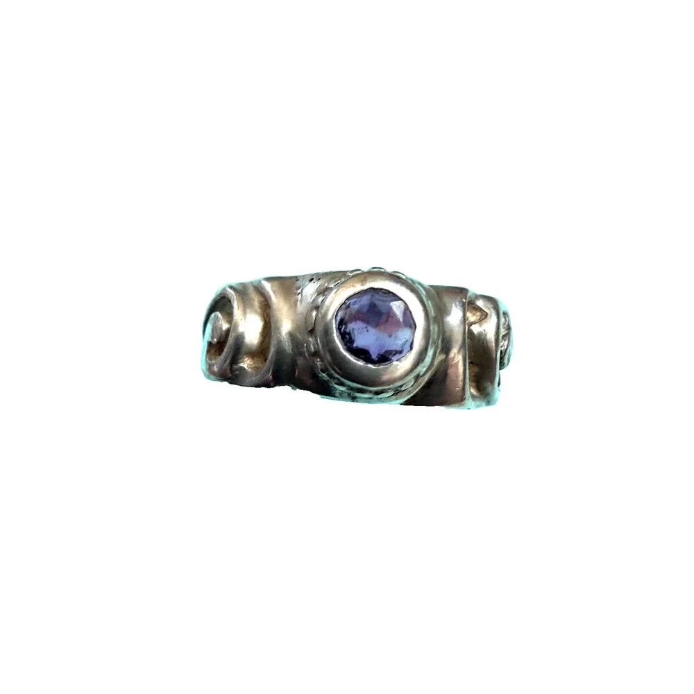 Vintage Scrolled Sterling Silver Amethyst Ring Size 7.5